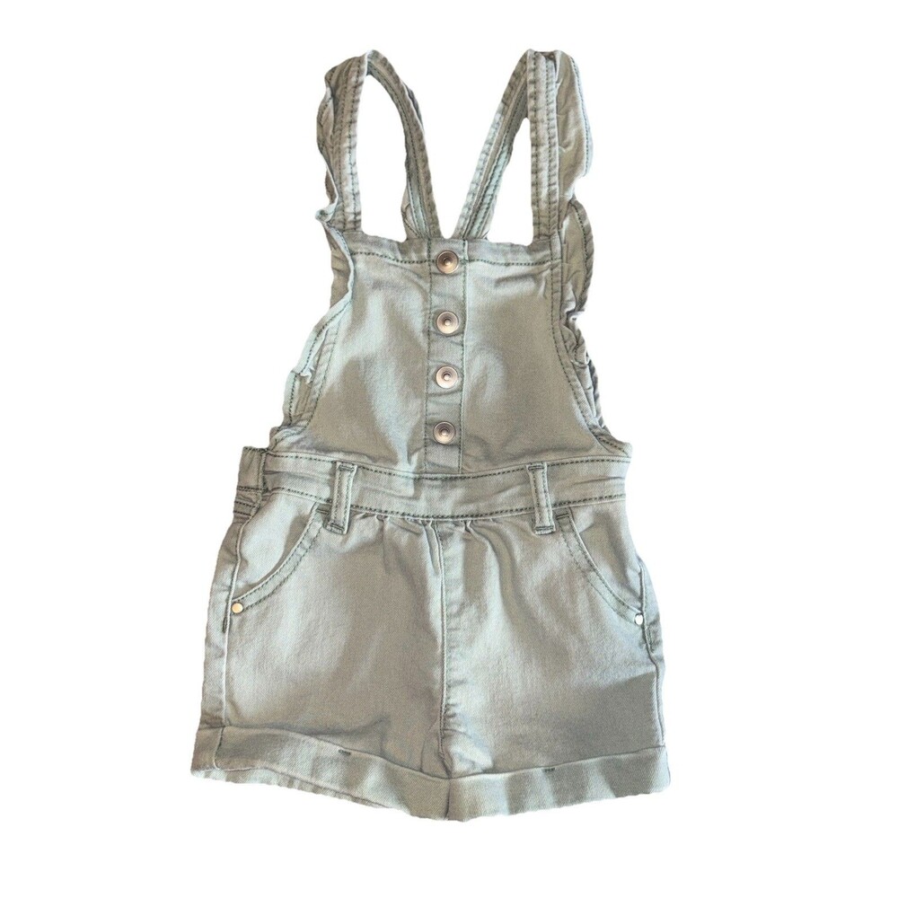 Girls 3T Sage Green Denim Short Overalls, Sleeveless, Adjustable